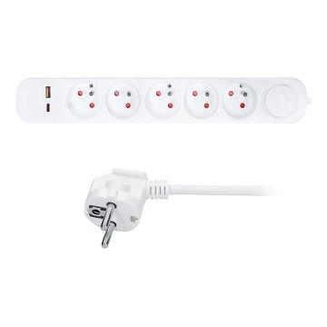Podaljšni kabel 3 m s stikalom, 5 vtičnicami in USB A+C polnjenjem