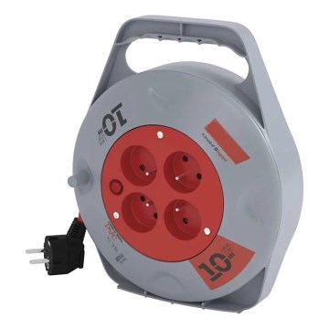 Podaljšni kabel na kolutu s 4 vtičnicami, 10 m, siv/rdeč