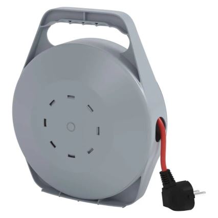 Podaljšni kabel na kolutu s 4 vtičnicami, 10 m, siv/rdeč