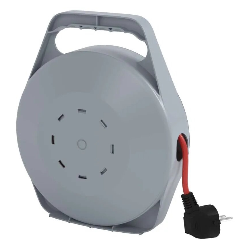 Podaljšni kabel na kolutu s 4 vtičnicami, 10 m, siv/rdeč