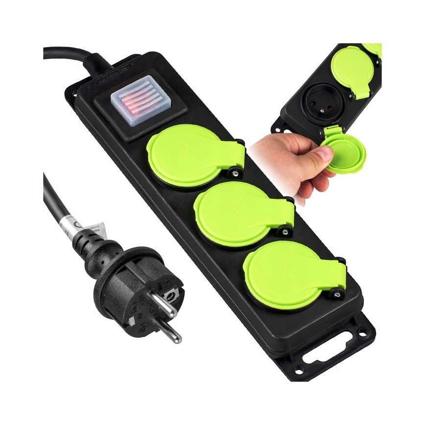 Podaljšni kabel s stikalom, 3 vtičnice, 20 m, IP44