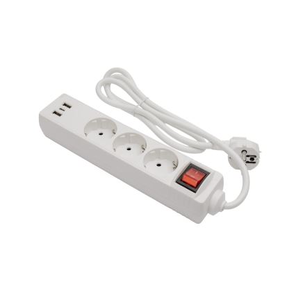 Podaljšni kabel s stikalom, 3 vtičnice + 2x USB-A + 1x USB-C, 1,5 m, SCHUKO, bela