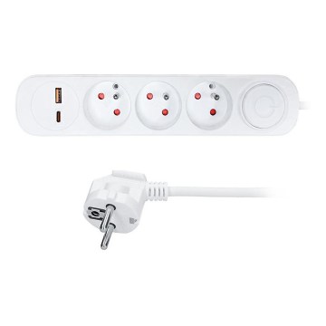 Podaljšni kabel s stikalom, 3 vtičnice in USB-A/USB-C polnjenjem, 5 m