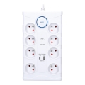 Podaljšni kabel s stikalom in prenapetostno zaščito, 8 vtičnic (tip E) + 1x USB-A + 1x USB-C, 2 m, bela