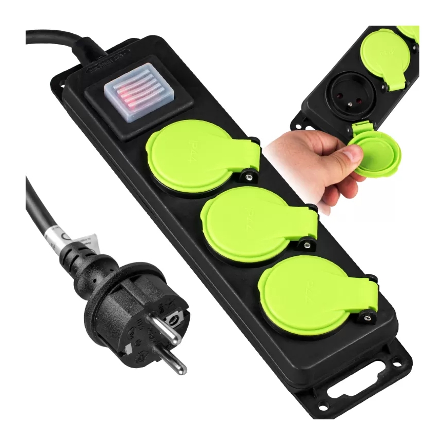 Podaljšni kabel s stikalom, s 3 vtičnicami, 5 m, IP44