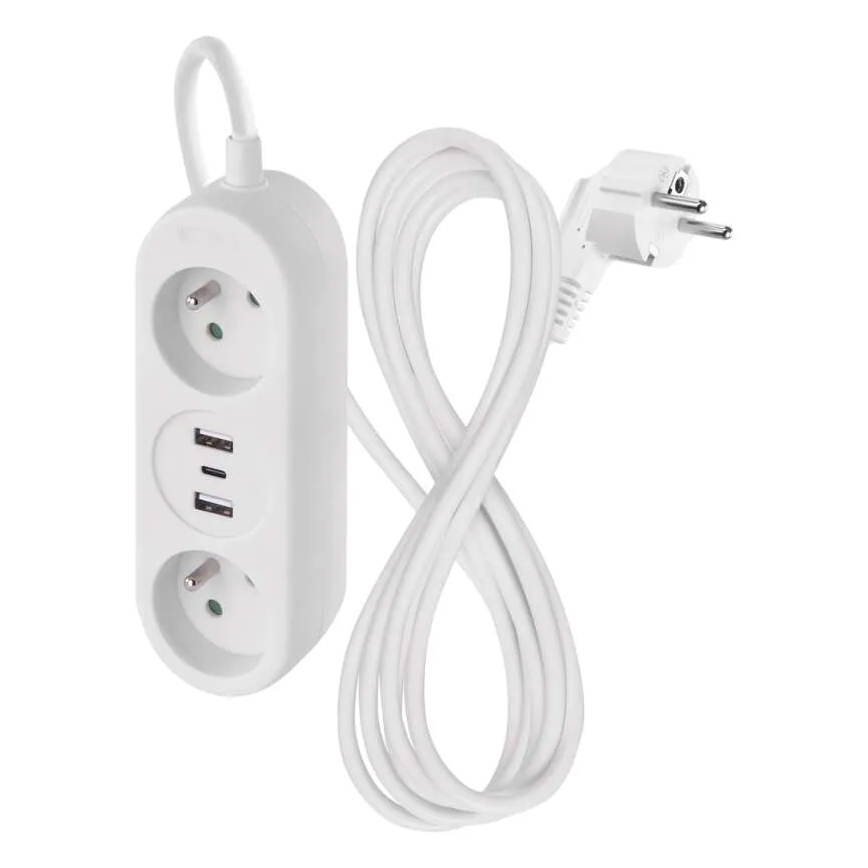 Podaljšni kabel z 2 vtičnicama + 2x USB-A + USB-C 1,4 m