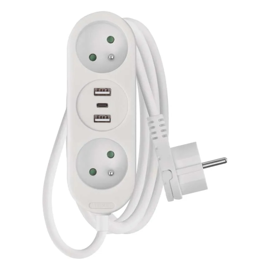 Podaljšni kabel z 2 vtičnicama + 2x USB-A + USB-C 1,4 m