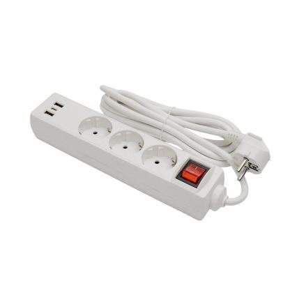 Podaljšni kabel z vklopnim stikalom 3 vtičnice+2xUSB-A+1xUSB-C 3m SCHUKO bela