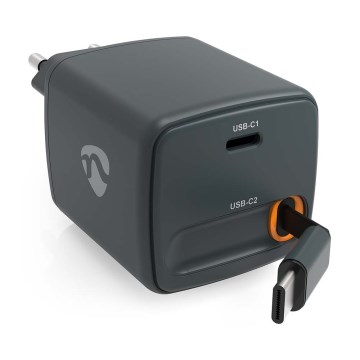 Polnilec z navijalnim kablom Power Delivery 30W 2xUSB-C črn