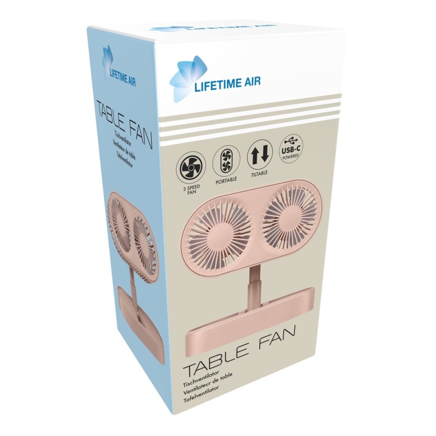 Polnilni namizni ventilator 3,7 V 1200 mAh, roza
