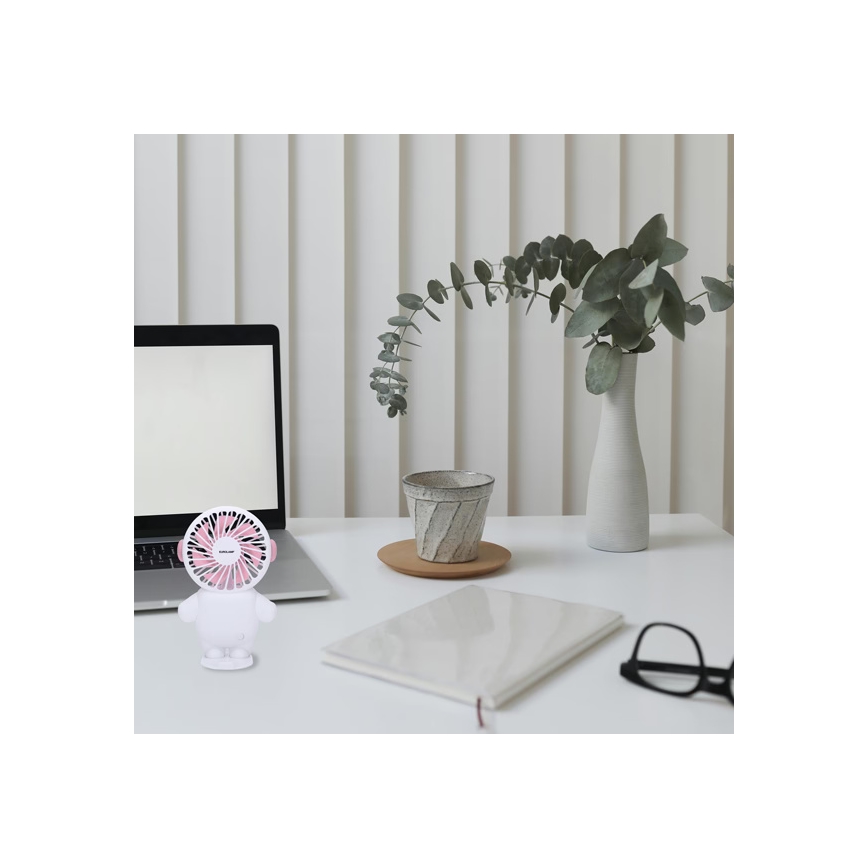 Polnljiv žepni ventilator 4,5W/5V 500 mAh bela/rožnata