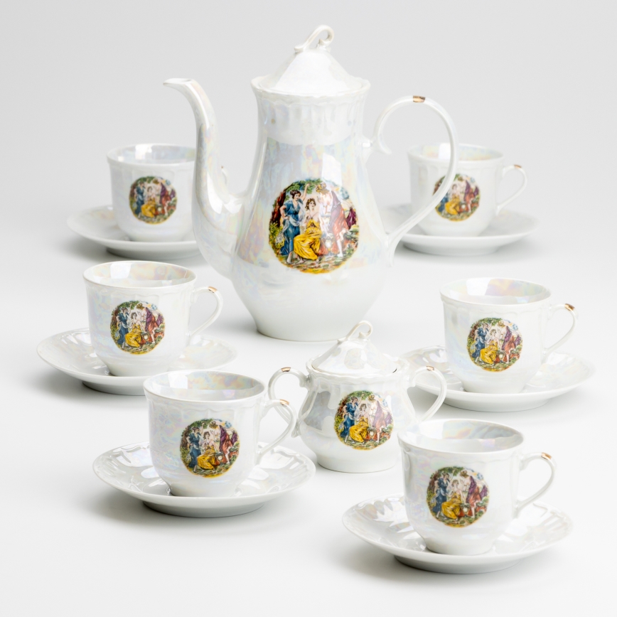 Porcelan čaj set biserna bela