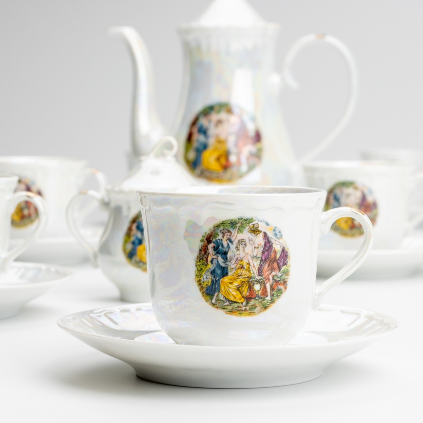 Porcelan čaj set biserna bela