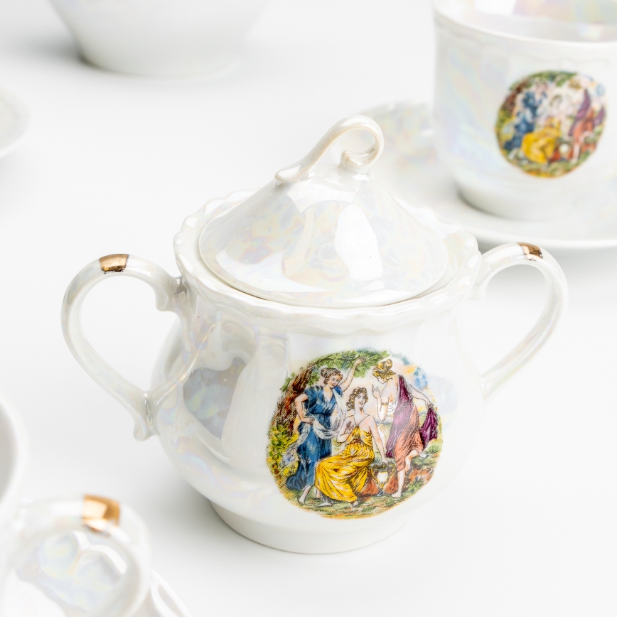 Porcelan čaj set biserna bela
