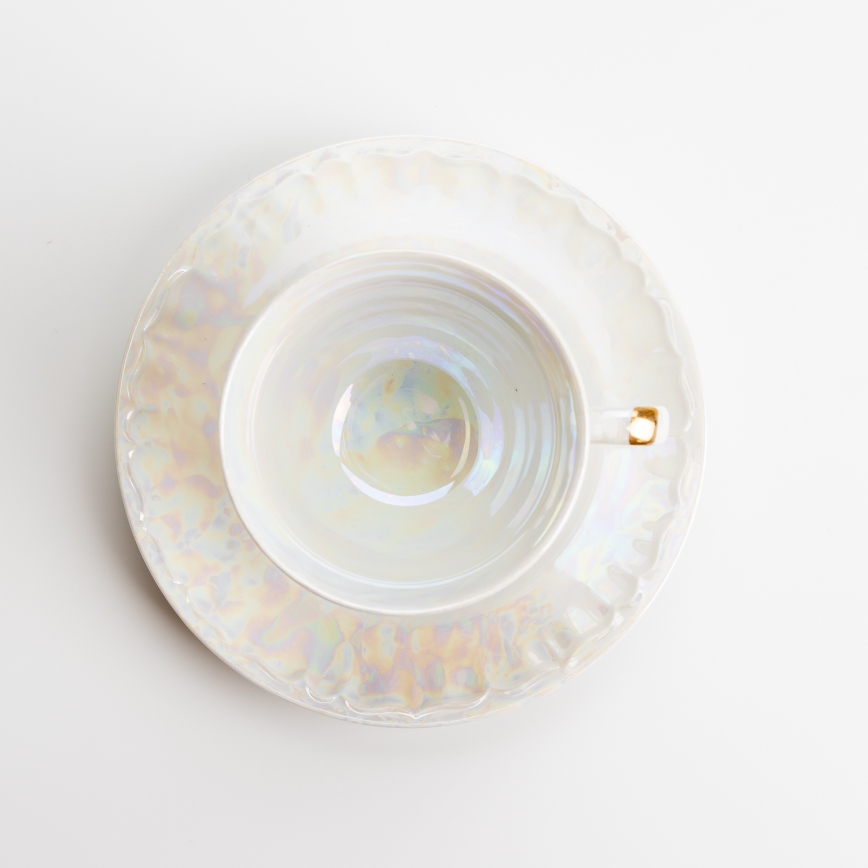 Porcelan čaj set biserna bela