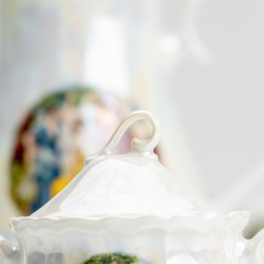 Porcelan čaj set biserna bela