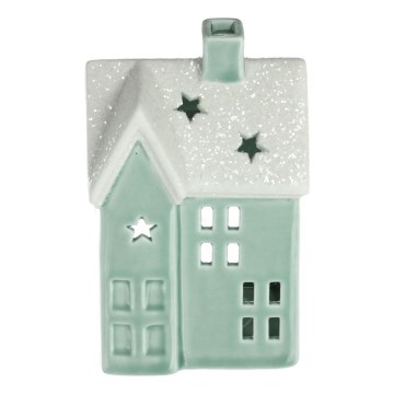 Porcelanasta hiša za sveče 11,1 cm mint