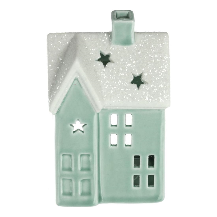 Porcelanasta hiša za sveče 11,1 cm mint