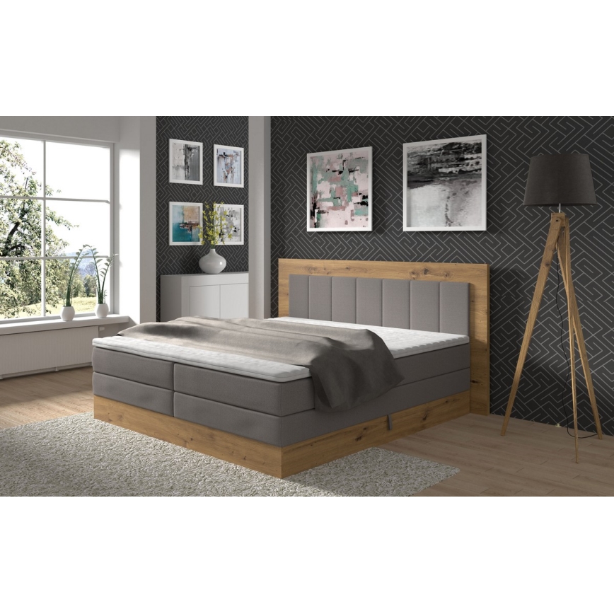 Postelja z vzmetnico in topperjem s prostorom za shranjevanje JASMINE 180x200 cm siva