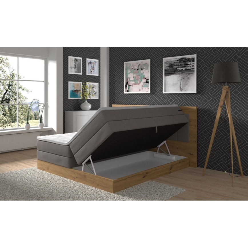 Postelja z vzmetnico in topperjem s prostorom za shranjevanje JASMINE 180x200 cm siva