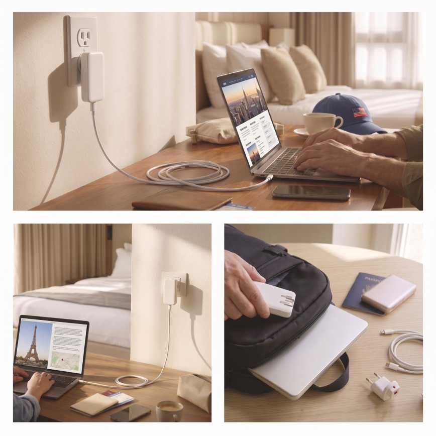 Potovalni adapter z zamenljivimi USB-nastavki GaN 100-250V