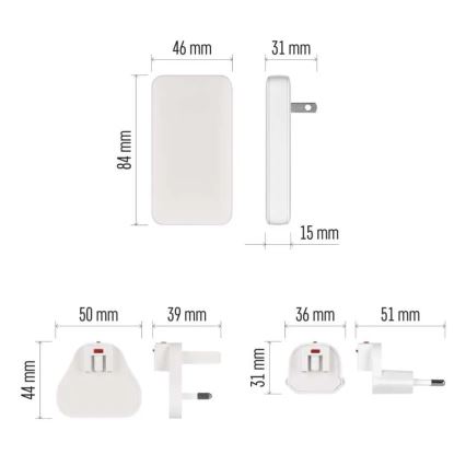 Potovalni adapter z zamenljivimi USB-nastavki GaN 100-250V
