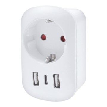 Potovalni adapter za Veliko Britanijo (UK), 230 V, 2× USB-A + 1× USB-C