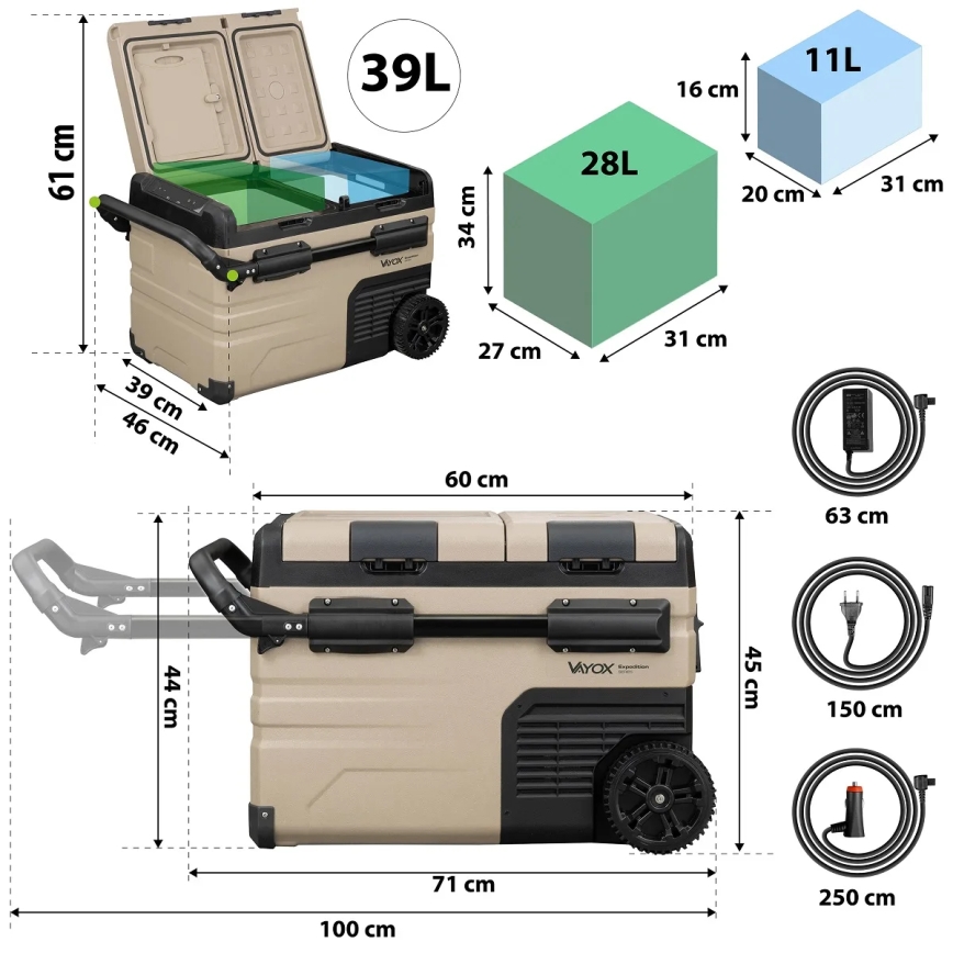Potovalni hladilnik z LCD zaslonom 39 l 230V/12V/24V rjava