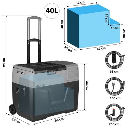 Potovalni hladilnik z LCD zaslonom 40 l 230V/12V/24V črna