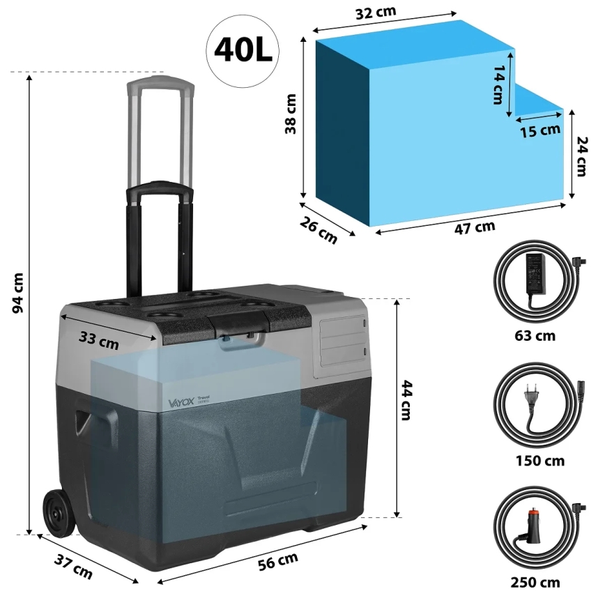 Potovalni hladilnik z LCD zaslonom 40 l 230V/12V/24V črna