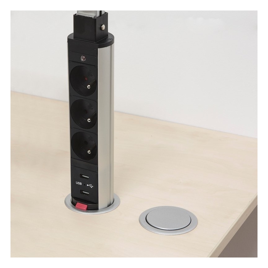 Povezljiva vtičnica za mizo 2x230V + 2xUSB