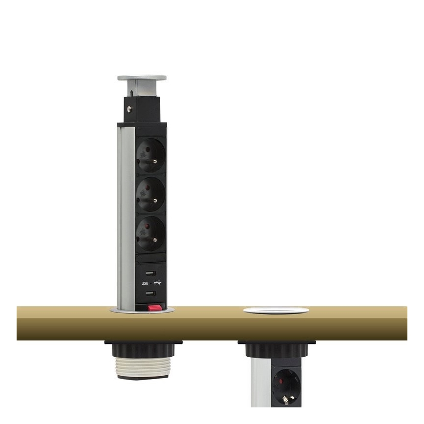 Povezljiva vtičnica za mizo 2x230V + 2xUSB