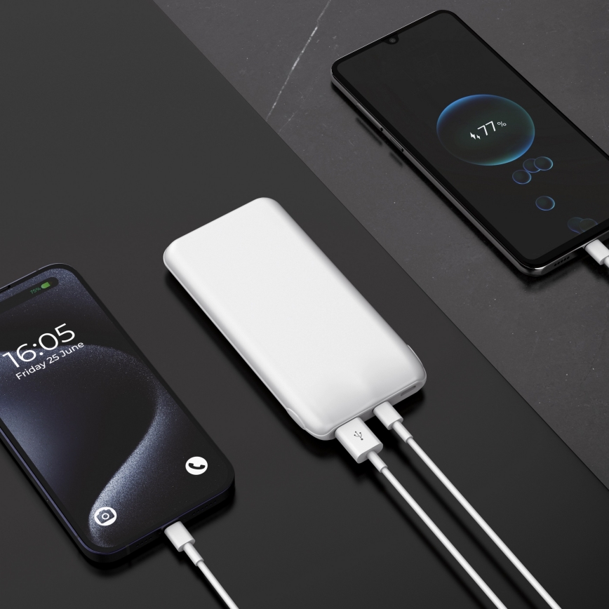 Power Bank 10000 mAh 10W Power Delivery 2xUSB-C + 1xUSB-A bela