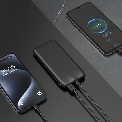 Power Bank 10000 mAh 10W Power Delivery 2xUSB-C + 1xUSB-A črna