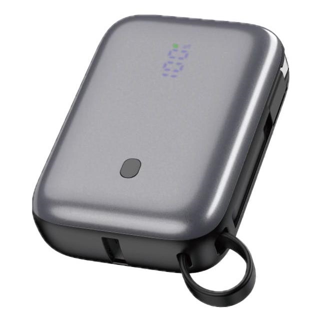 Power Bank 10000 mAh 20W Power Delivery Compact z vgradni retractable USB-C kabel 1m črna