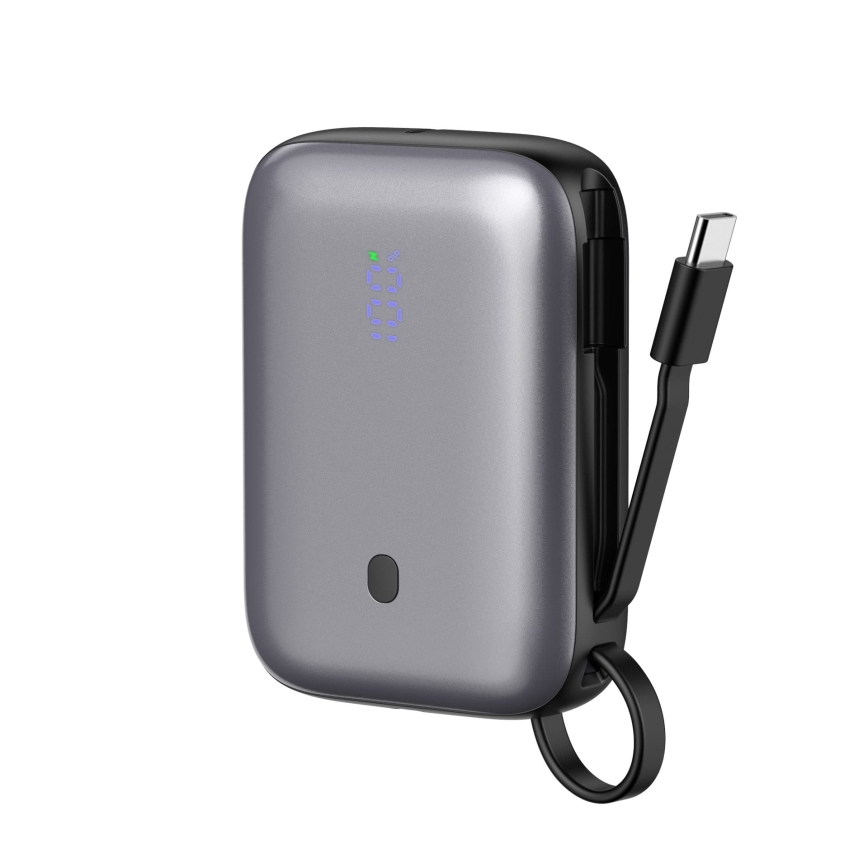 Power Bank 10000 mAh 20W Power Delivery Compact z vgradni retractable USB-C kabel 1m črna