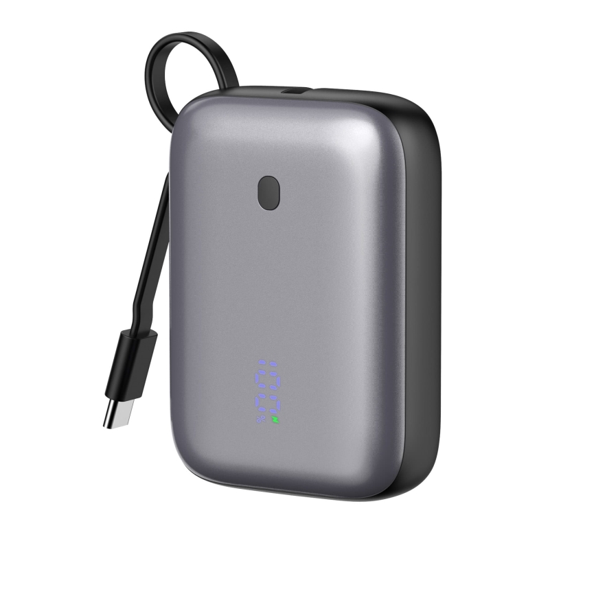 Power Bank 10000 mAh 20W Power Delivery Compact z vgradni retractable USB-C kabel 1m črna