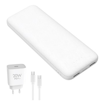 Power Bank 10000 mAh + adapter 20W Power Delivery + USB-C/USB-C kabel 1m bela