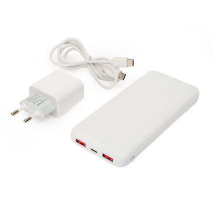 Power Bank 10000 mAh + adapter 20W Power Delivery + USB-C/USB-C kabel 1m bela