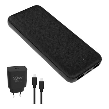 Power Bank 10000 mAh + adapter 20W Power Delivery + USB-C/USB-C kabel 1m črna