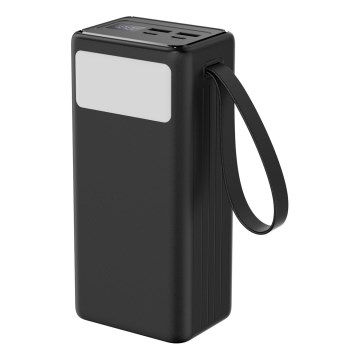Power Bank 40000 mAh 65W Power Delivery 2xUSB-A + 2xUSB-C z LED Baterijska svetilka s kaveljčkom in magnetom in USB-C kabel 1m črna
