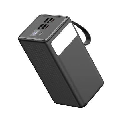 Power Bank 60000 mAh 20W Power Delivery 4xUSB-A + 2xUSB-C z LED Baterijska svetilka s kaveljčkom in magnetom in USB-C kabel 1m črna