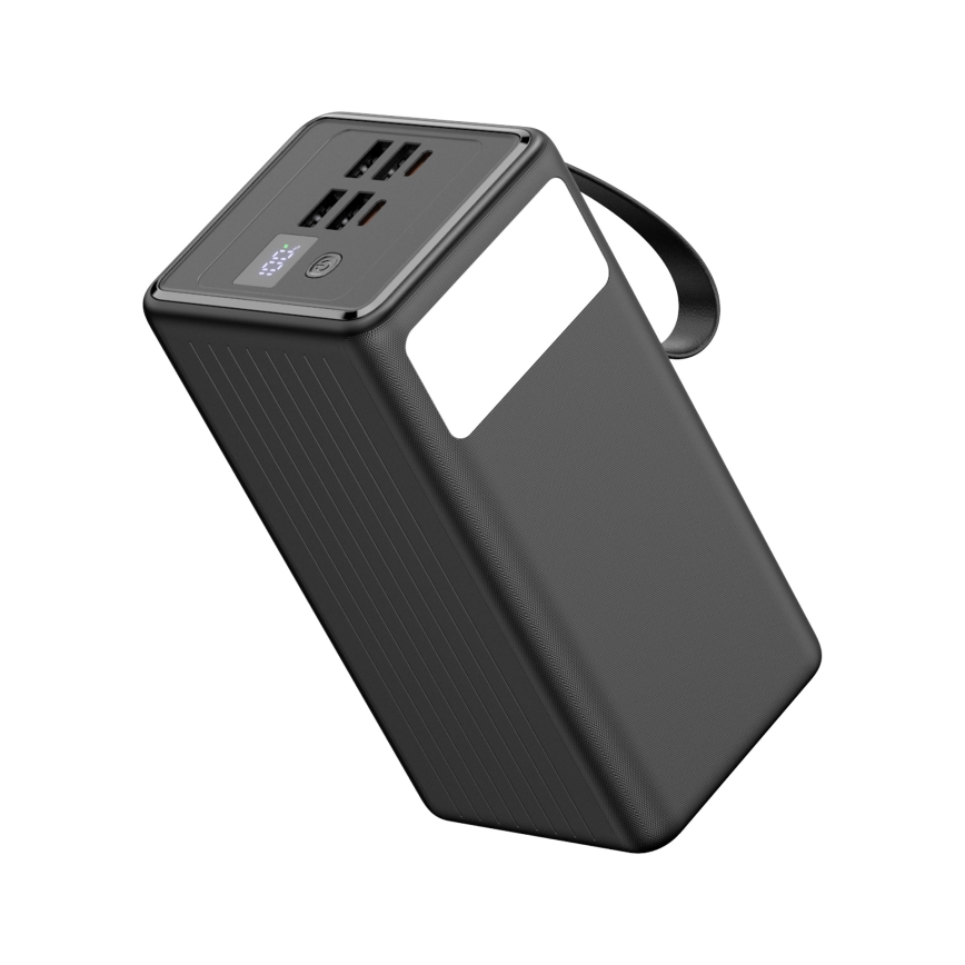 Power Bank 60000 mAh 20W Power Delivery 4xUSB-A + 2xUSB-C z LED Baterijska svetilka s kaveljčkom in magnetom in USB-C kabel 1m črna