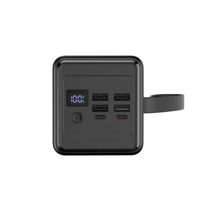 Power Bank 60000 mAh 20W Power Delivery 4xUSB-A + 2xUSB-C z LED Baterijska svetilka s kaveljčkom in magnetom in USB-C kabel 1m črna