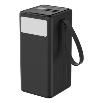 Power Bank 60000 mAh 20W Power Delivery 4xUSB-A + 2xUSB-C z LED Baterijska svetilka s kaveljčkom in magnetom in USB-C kabel 1m črna