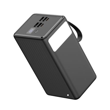 Power Bank 70000 mAh 20W Power Delivery 4xUSB-A + 2xUSB-C z LED Baterijska svetilka s kaveljčkom in magnetom in USB-C kabel 1m črna