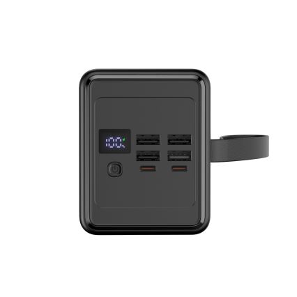 Power Bank 70000 mAh 20W Power Delivery 4xUSB-A + 2xUSB-C z LED Baterijska svetilka s kaveljčkom in magnetom in USB-C kabel 1m črna