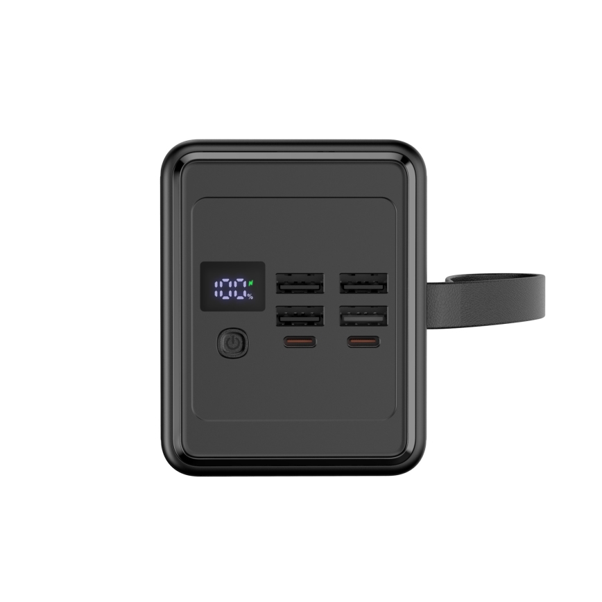 Power Bank 70000 mAh 20W Power Delivery 4xUSB-A + 2xUSB-C z LED Baterijska svetilka s kaveljčkom in magnetom in USB-C kabel 1m črna