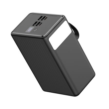 Power Bank 80000 mAh 20W Power Delivery 4xUSB-A + 2xUSB-C z LED Baterijska svetilka s kaveljčkom in magnetom in USB-C kabel 1m črna