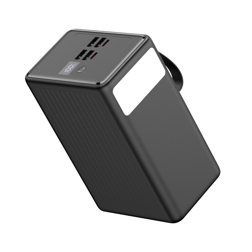Power Bank 80000 mAh 20W Power Delivery 4xUSB-A + 2xUSB-C z LED Baterijska svetilka s kaveljčkom in magnetom in USB-C kabel 1m črna